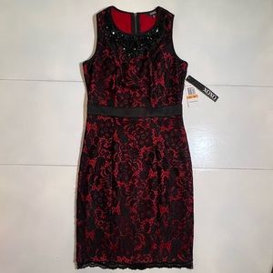 XOXO NWT Jeweled Neck Black Red Lace MIDI Dress Junior 7/8